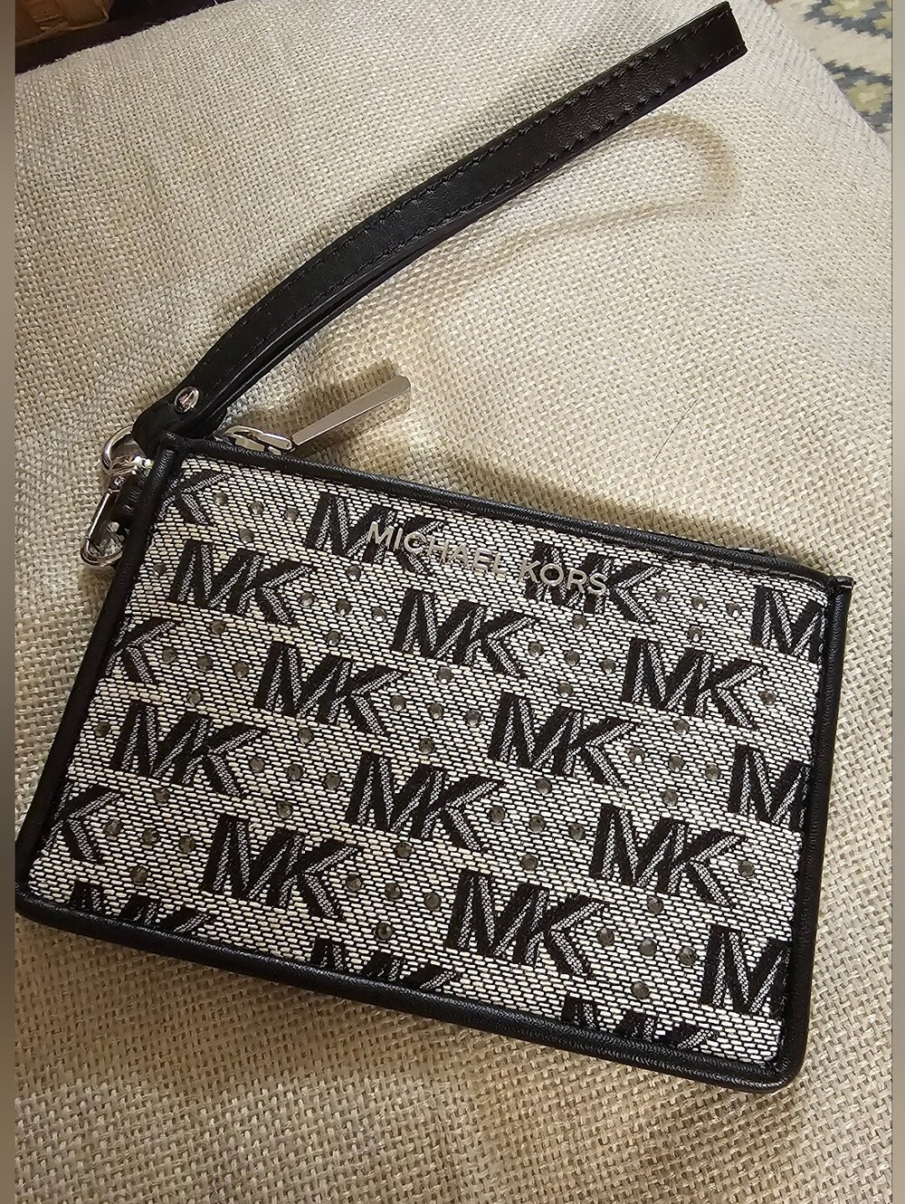 Michael Kors Jet Set Small Coin Purse Blk Monogram With Rhinestones EUC
